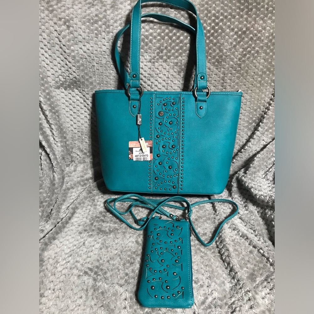 American Bling Conceal Weapon Tote with wristlet/crossbody wallet, color Teal